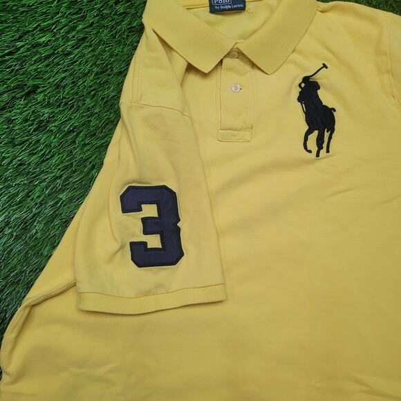 Y2K Ralph Lauren Big Pony Polo Mens Small Yellow Blue Number 3 Logo - Picture 4 of 6